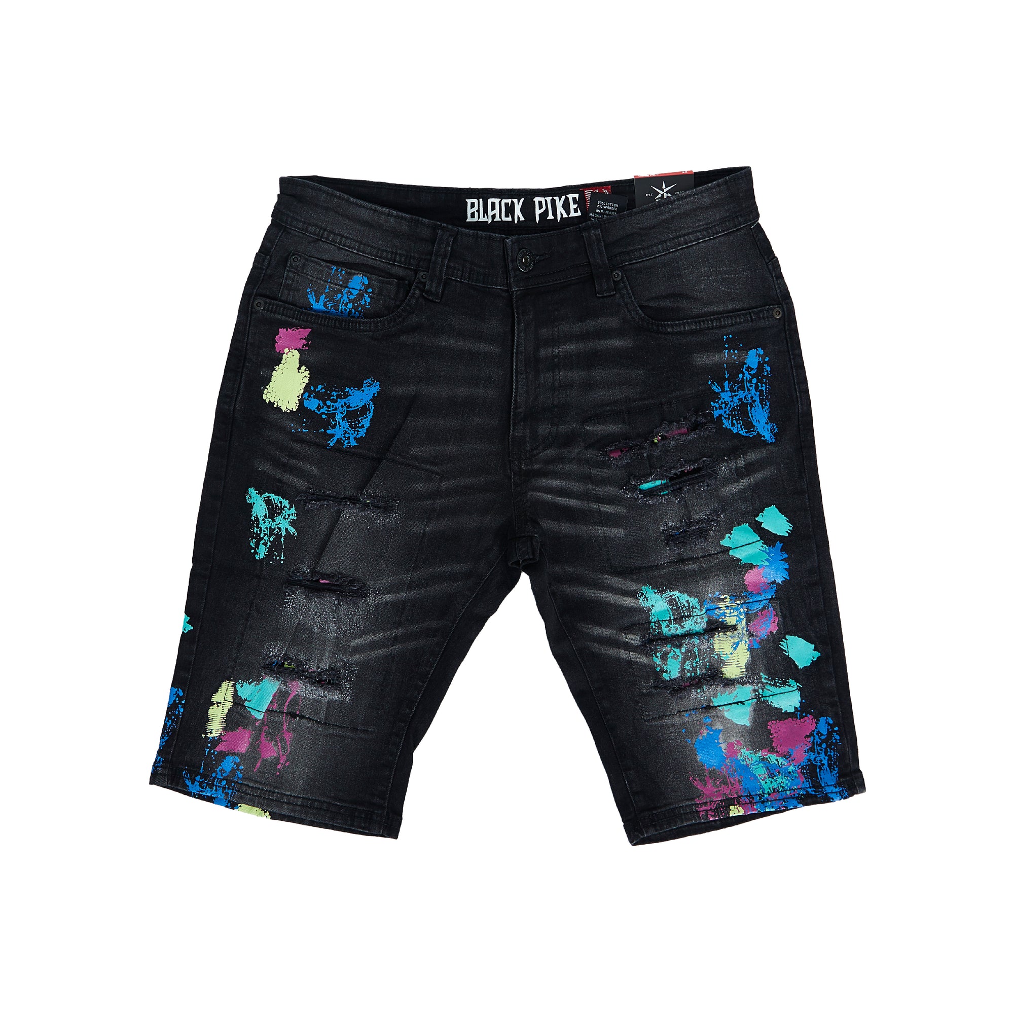 Premium Multi Colored Ripped Shorts (Black)