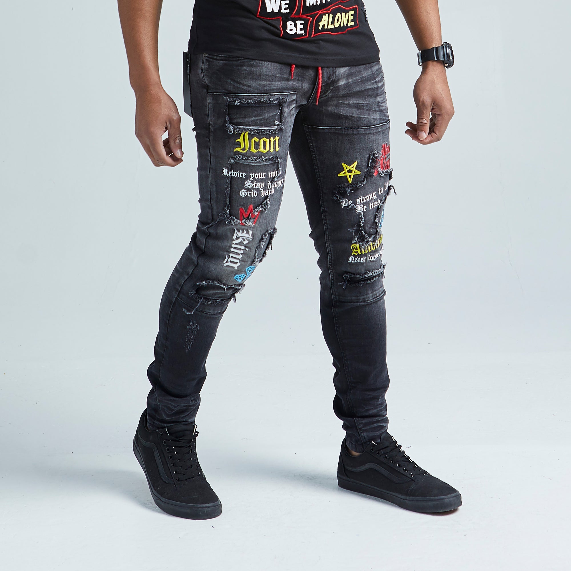 Premium Embroidered Skinny Jean (Washed Black)
