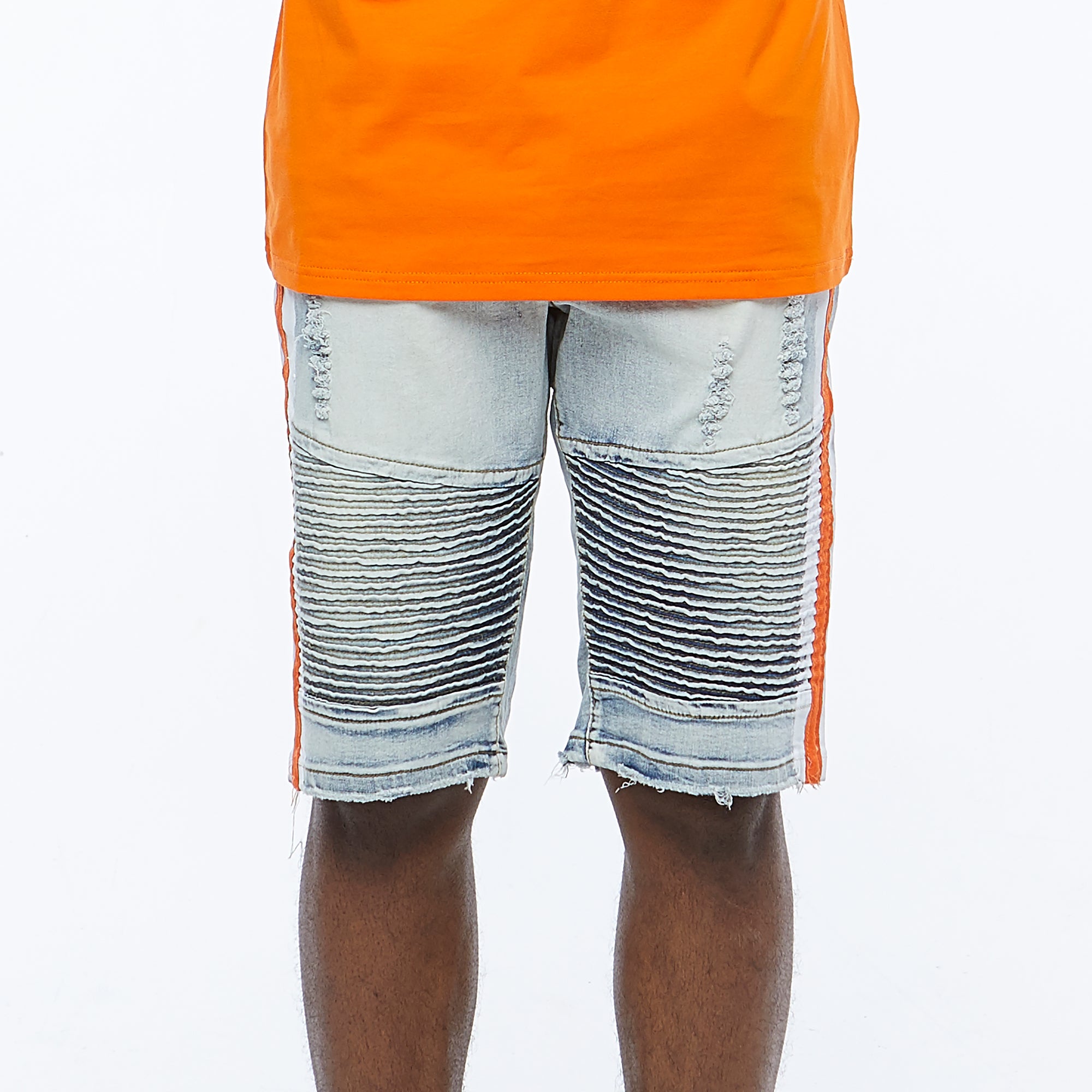 Premium Striped Moto Shorts (Vintage/White/Orange)