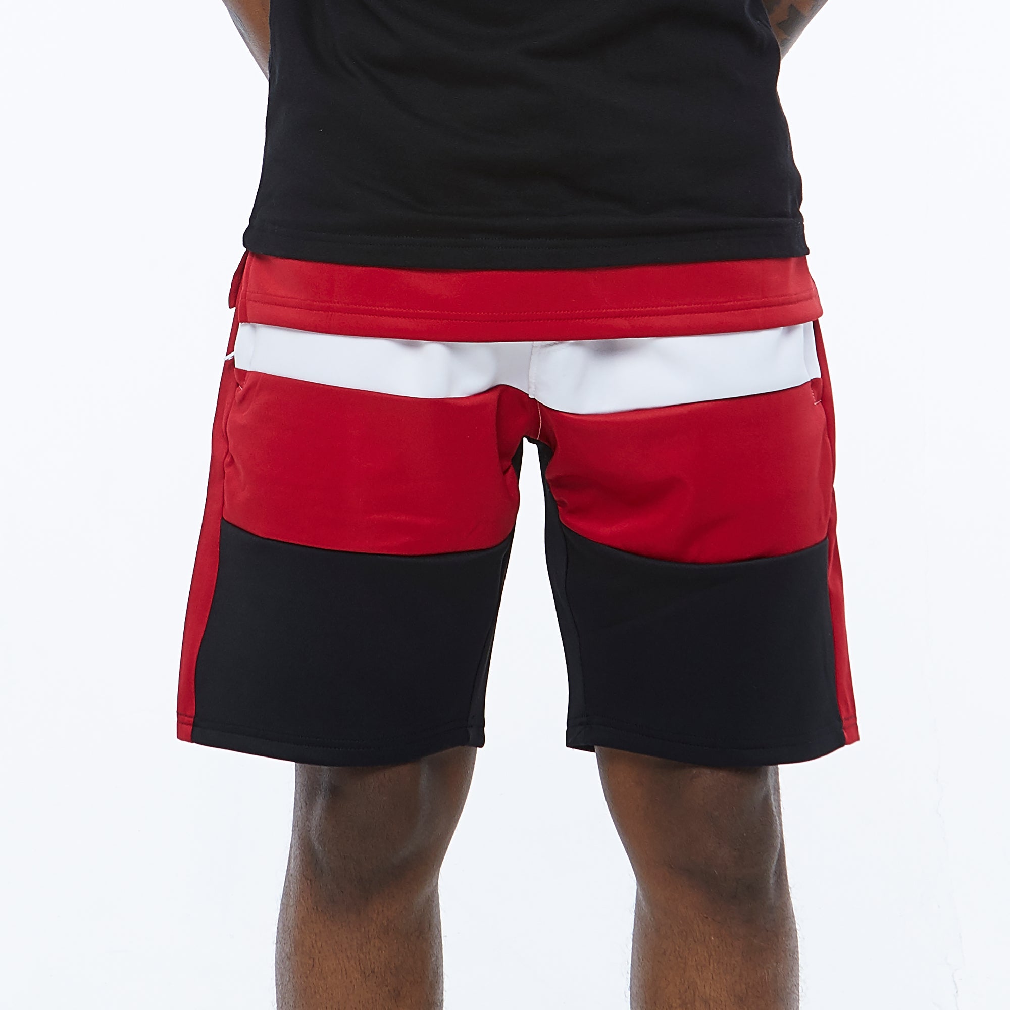 Premium Layered Colorblock Track Shorts (Black/Red)