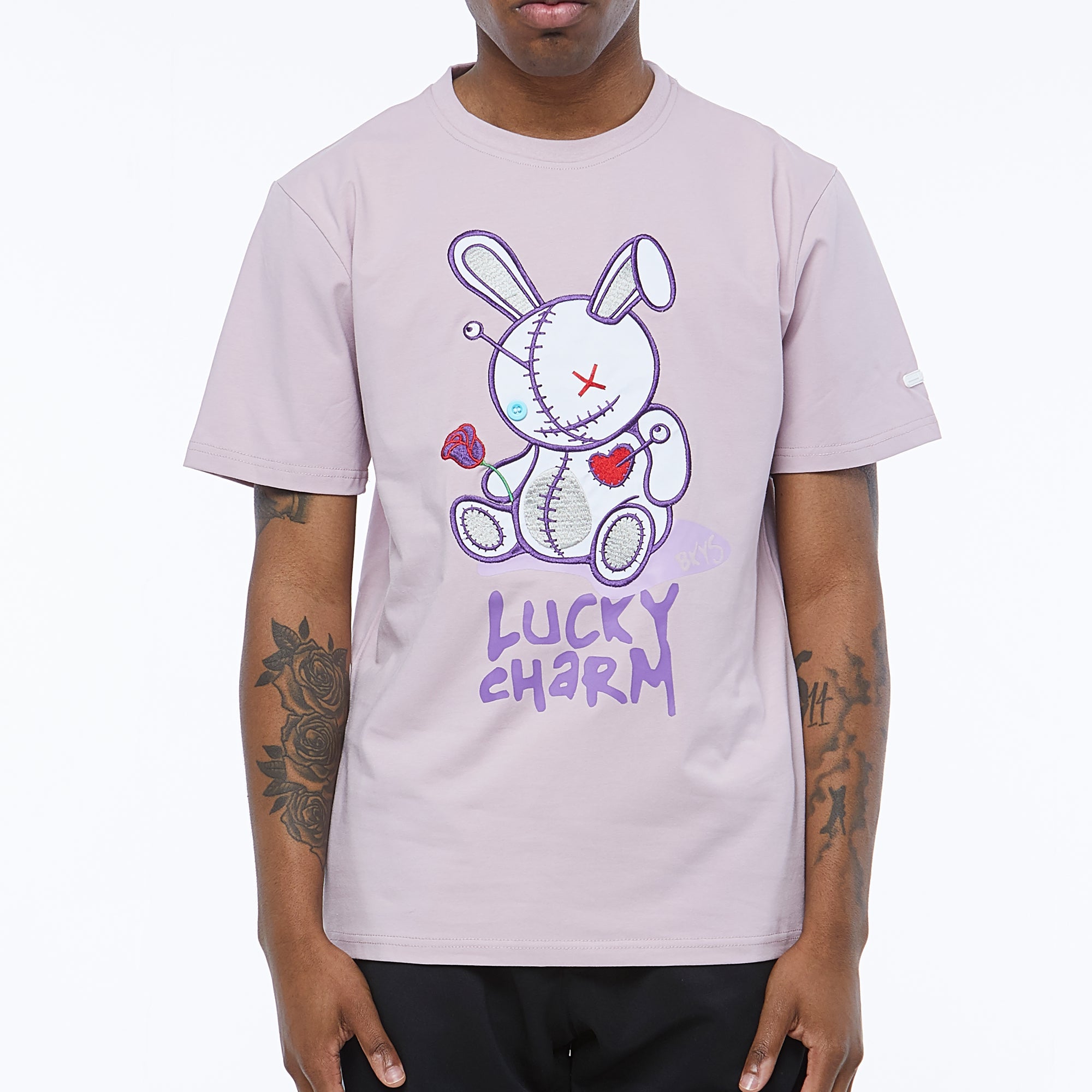 Lucky Charm Embroidered Tee (Pink/White)