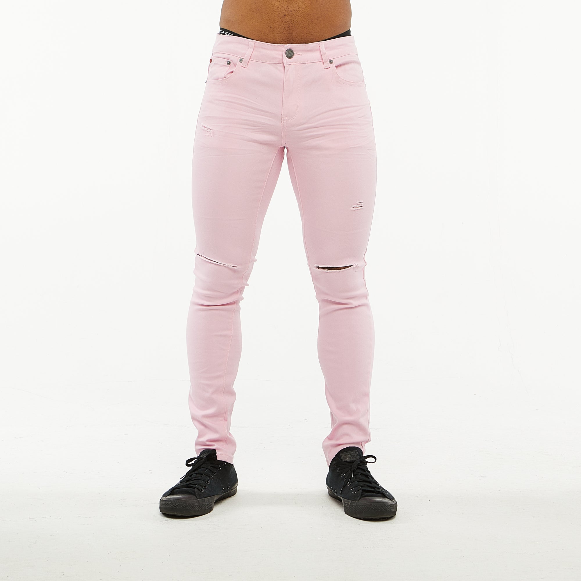 Premium Basic Skinny Jeans w/Knee Cuts (Pink)