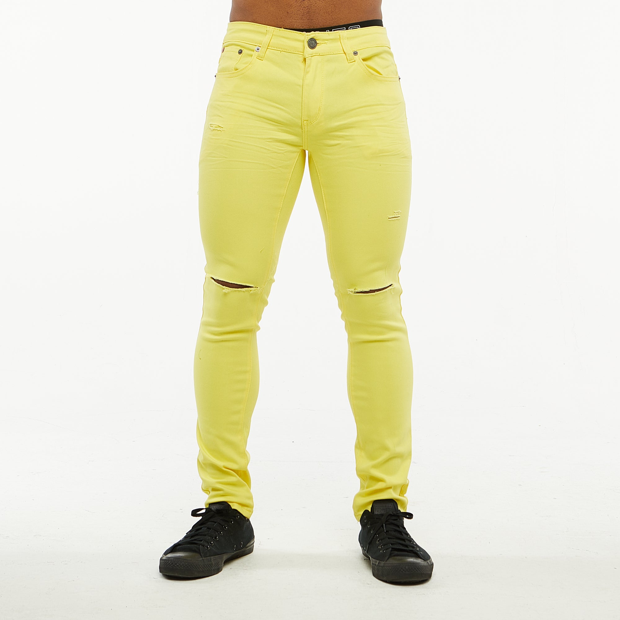 Premium Basic Skinny Jeans w/Knee Cuts (Yellow)