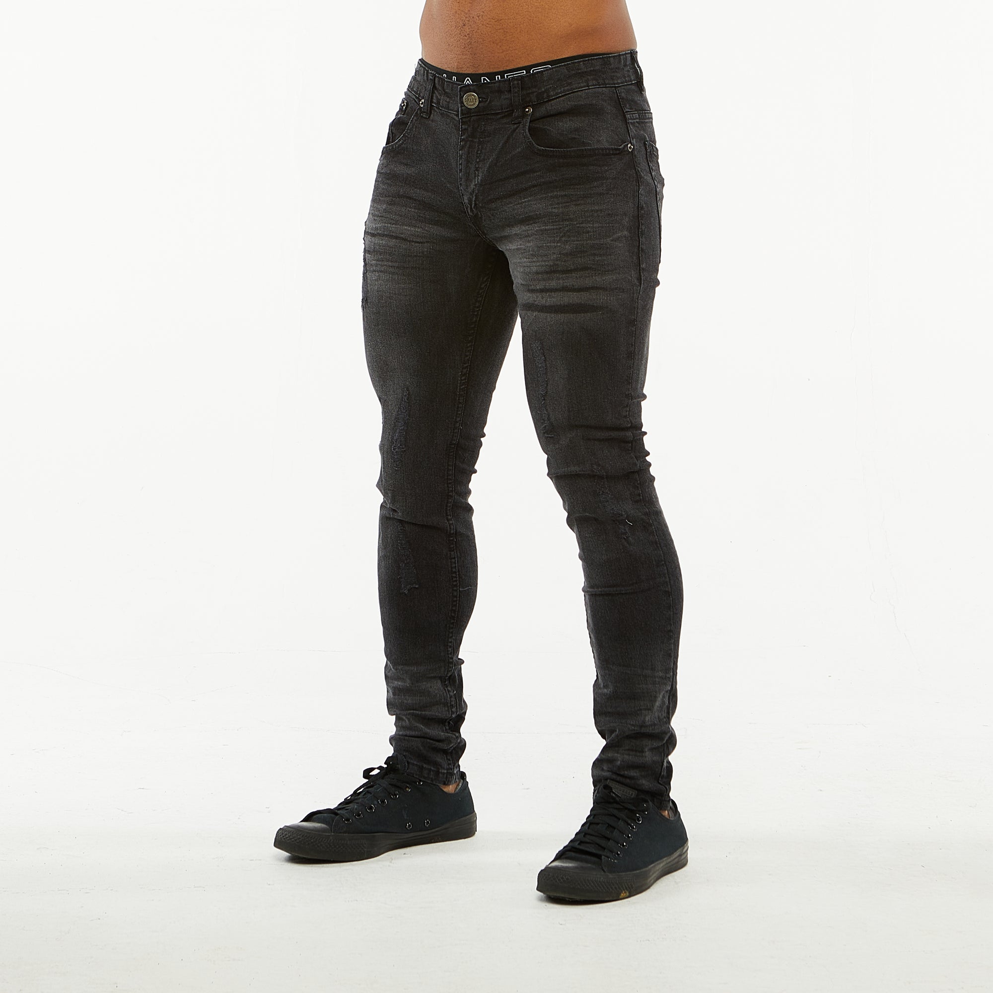Premium Basic Distressed Skinny Jeans (Black Sand)