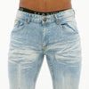 Premium Basic Skinny Jeans w/Knee Cuts (Ice Blue)