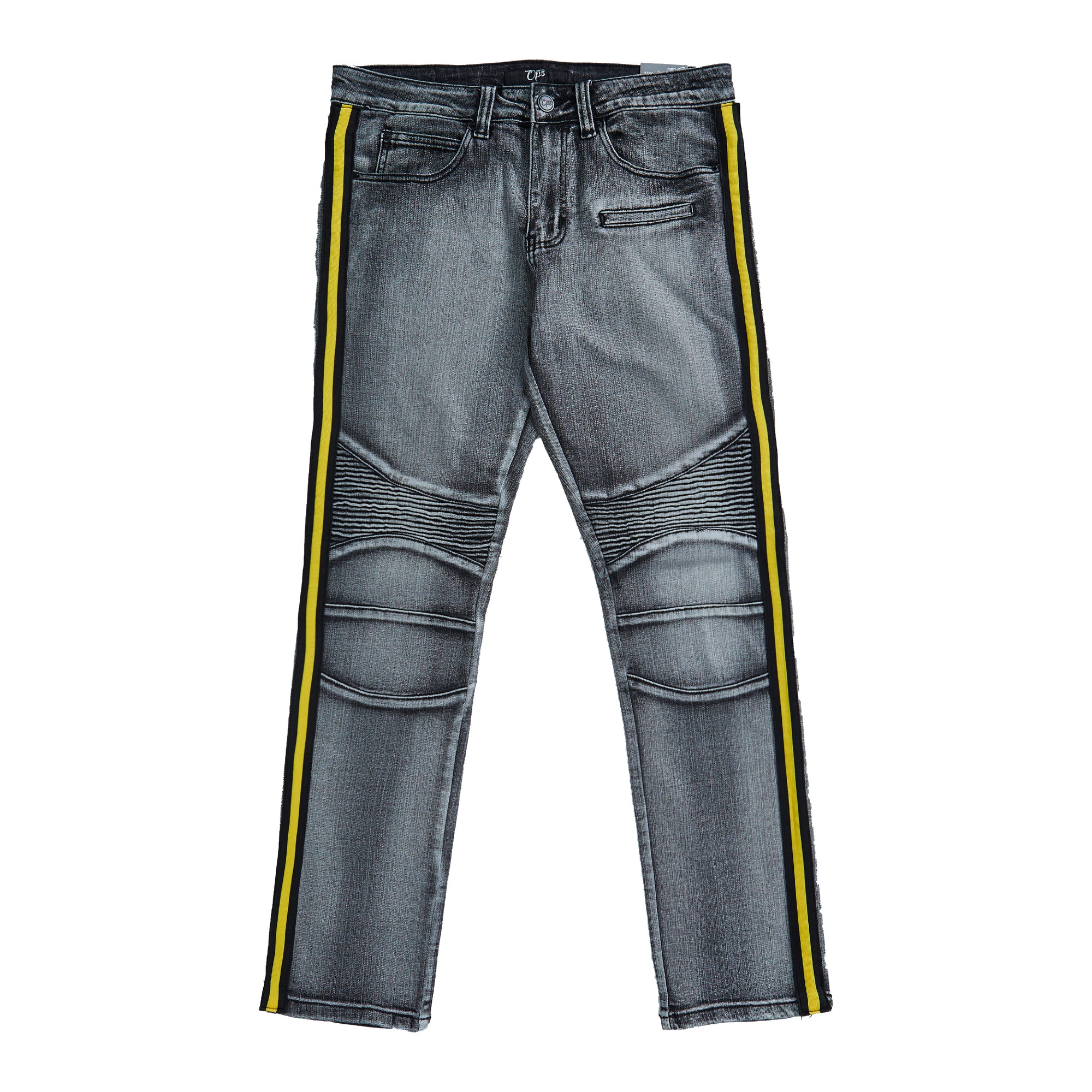 Premium Striped Moto Jean Pants (Washed Black/Yellow)