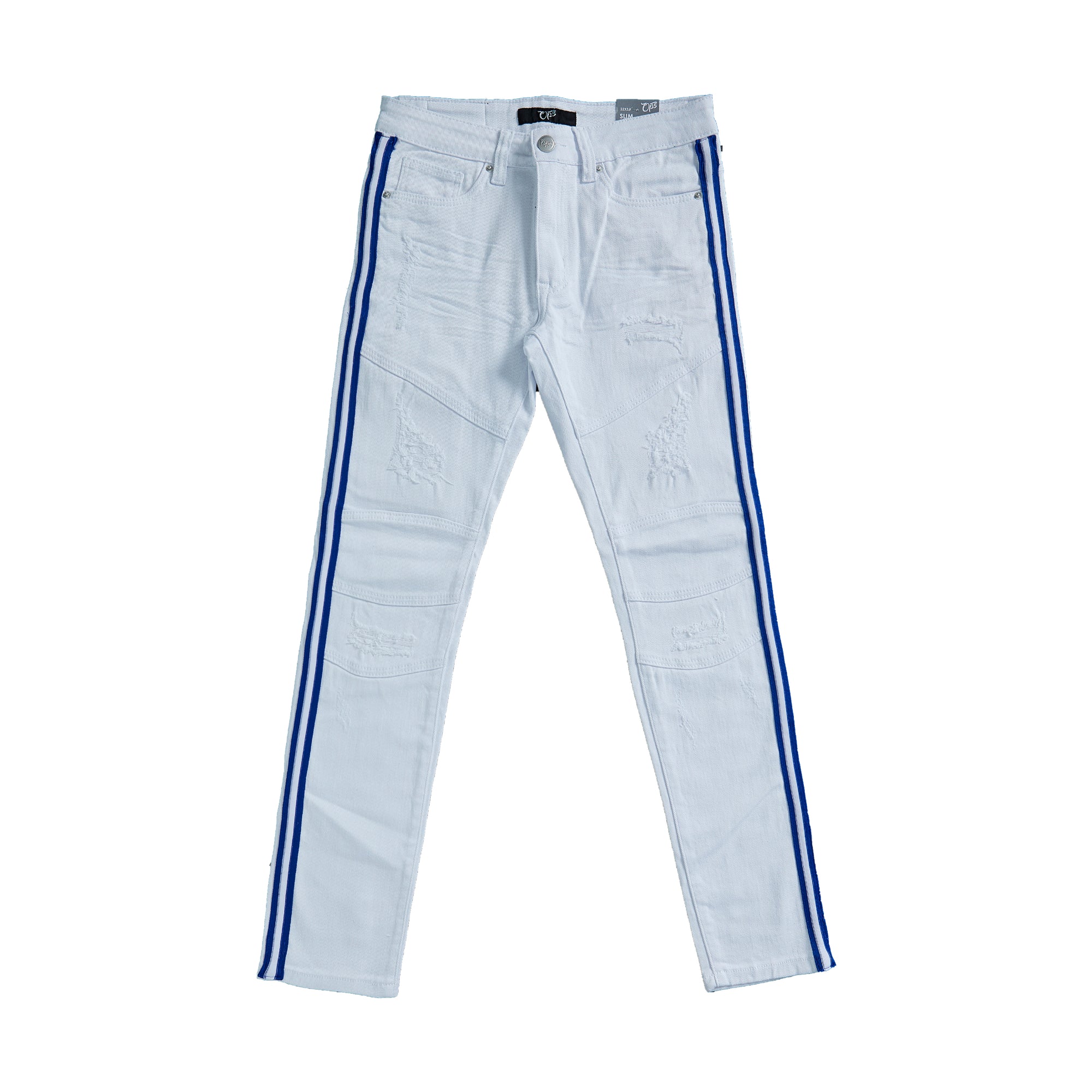 Premium Striped Jean (White/Royal Blue)