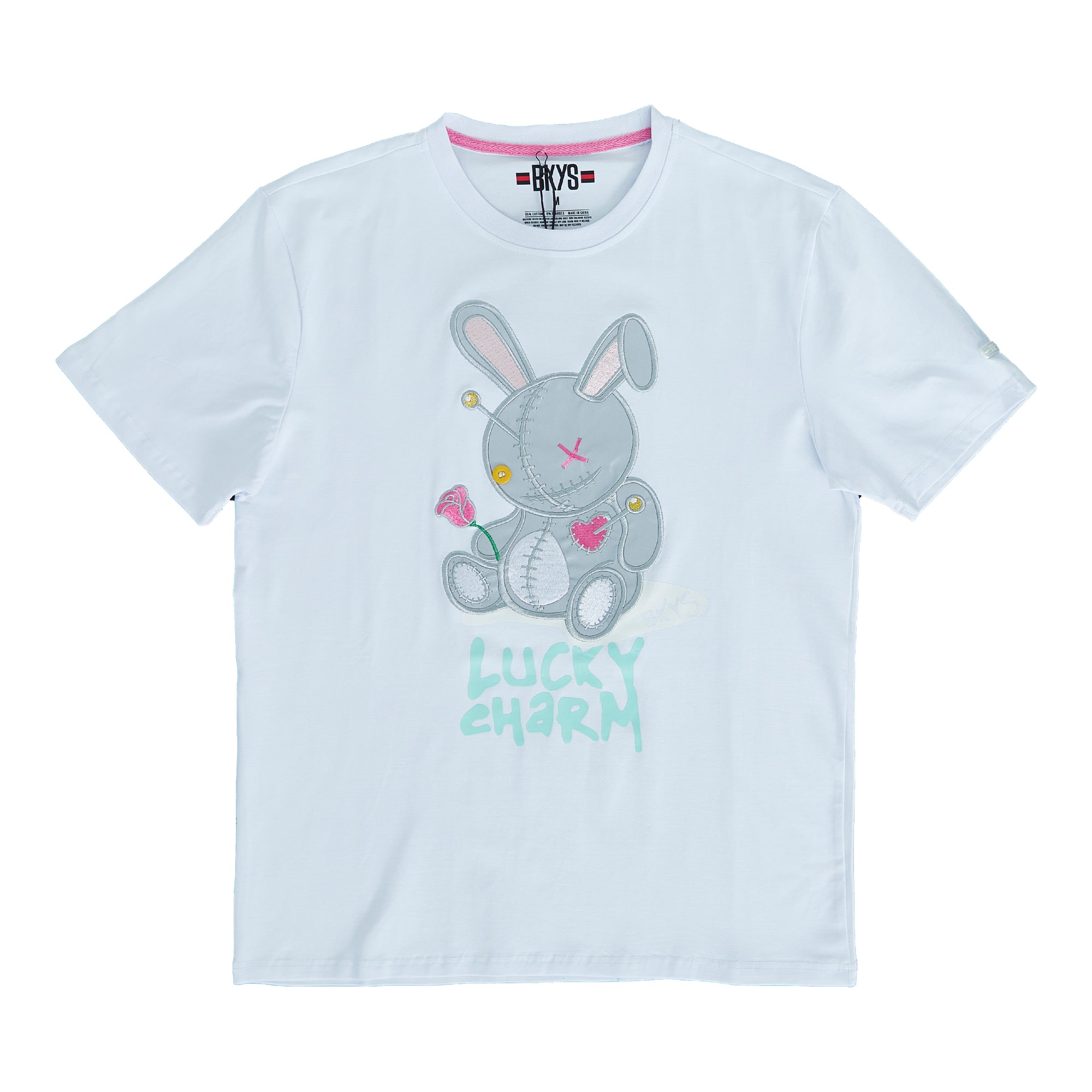 Lucky Charm Embroidered Tee (White/Silver)
