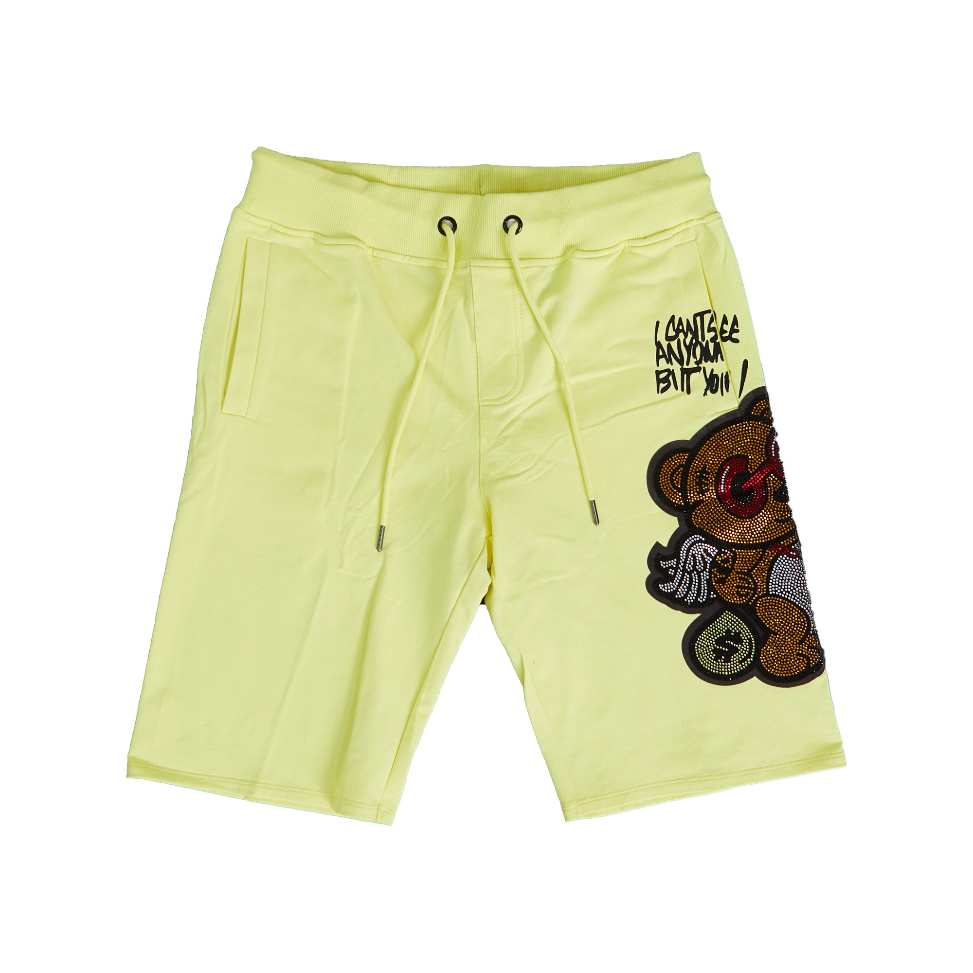 Rhinestone Teddy Graphic Shorts (Yellow)