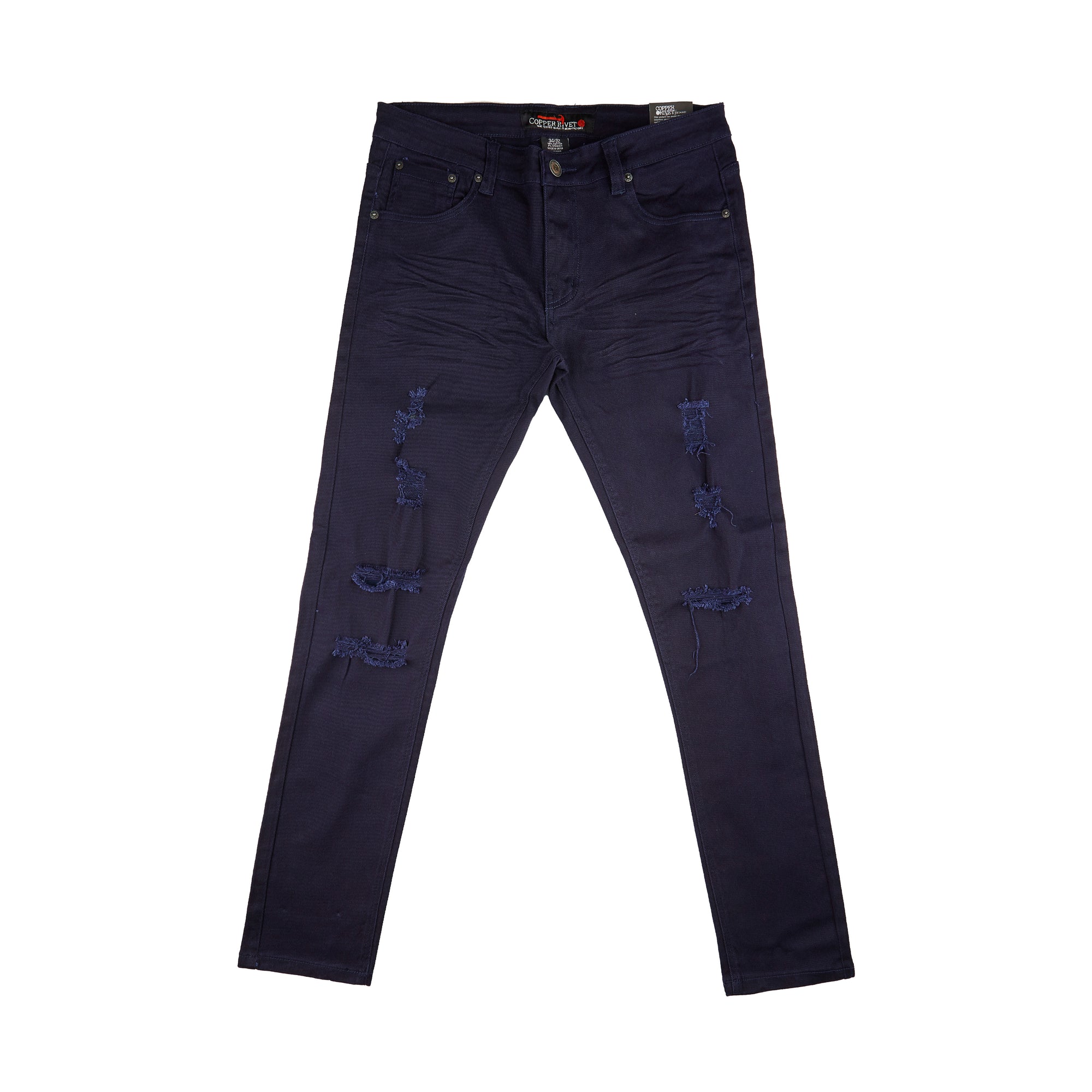Basic Twill Ripped Jean Pants (Navy)