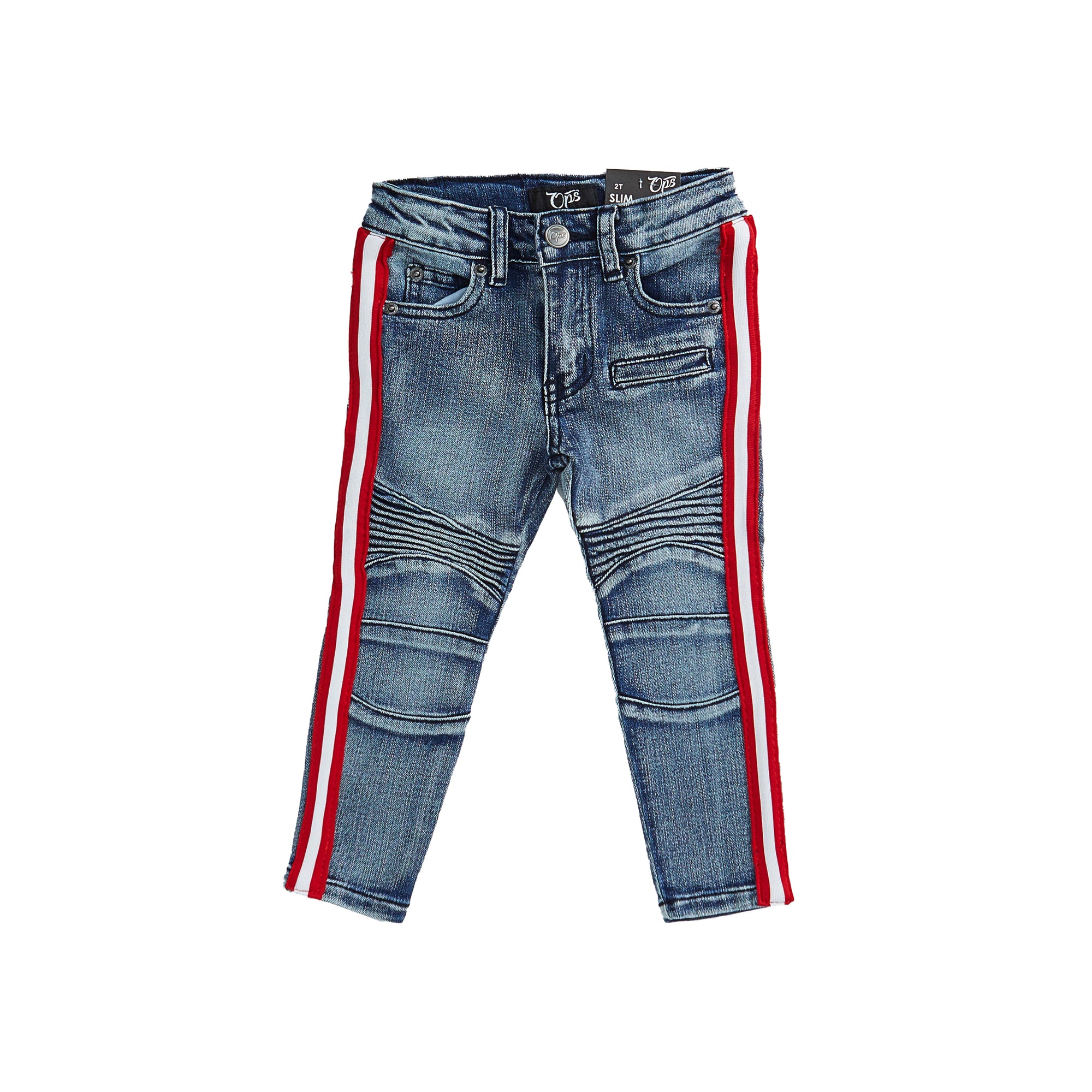 Premium Striped Moto Jean Pants (Md Blue/Red)