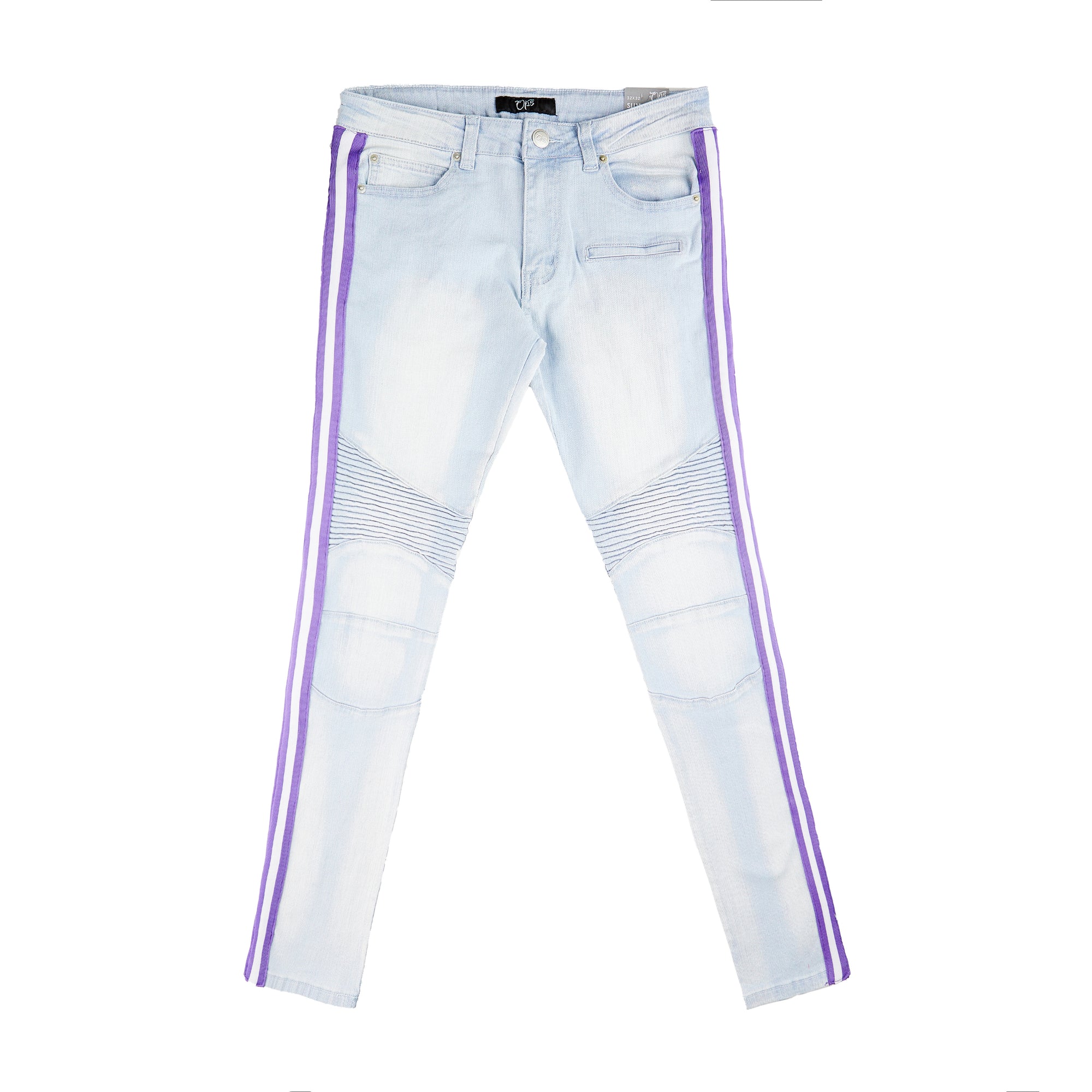 Premium Striped Moto Jean Pants (Lt Blue/Purple)