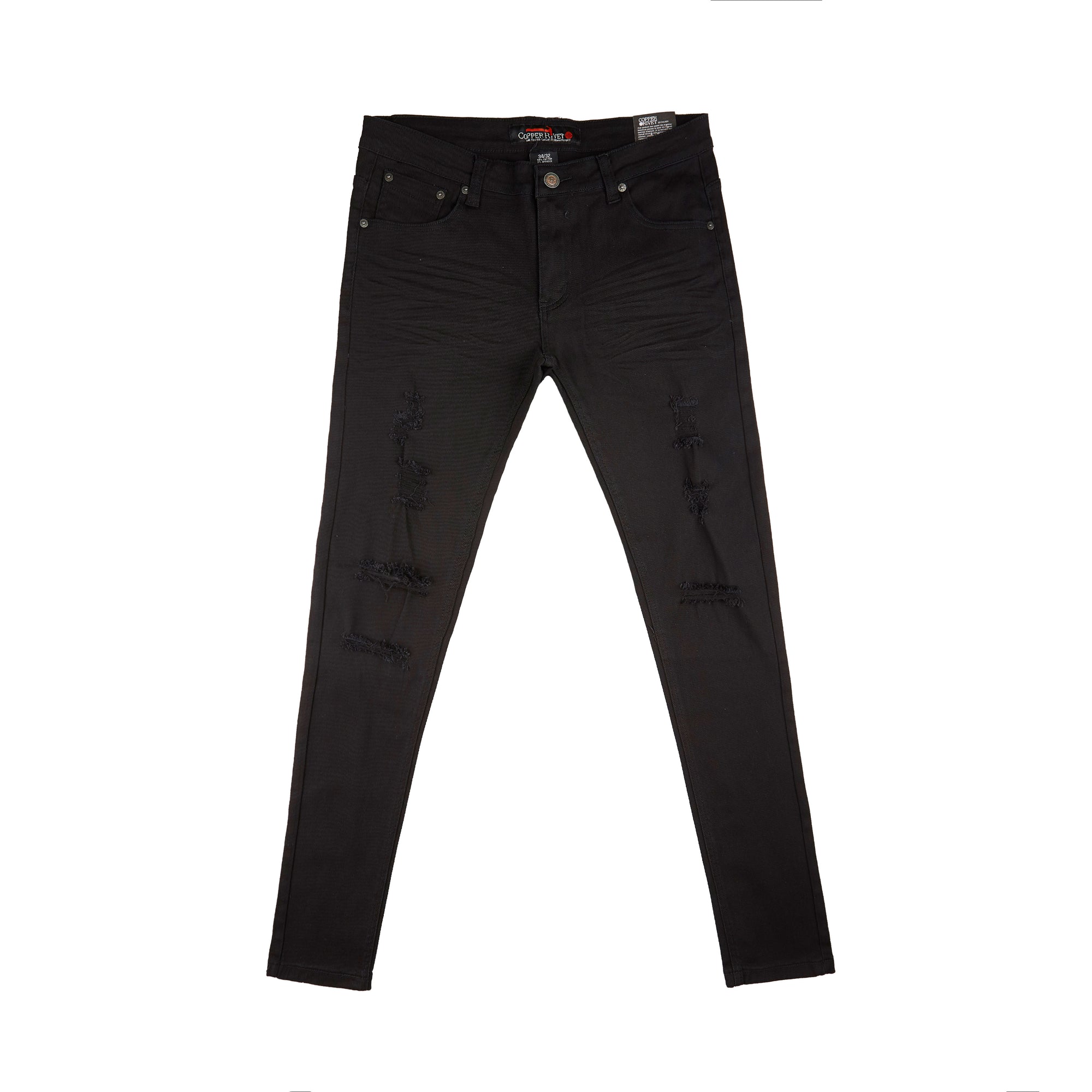 Basic Twill Ripped Jean Pants (Black)