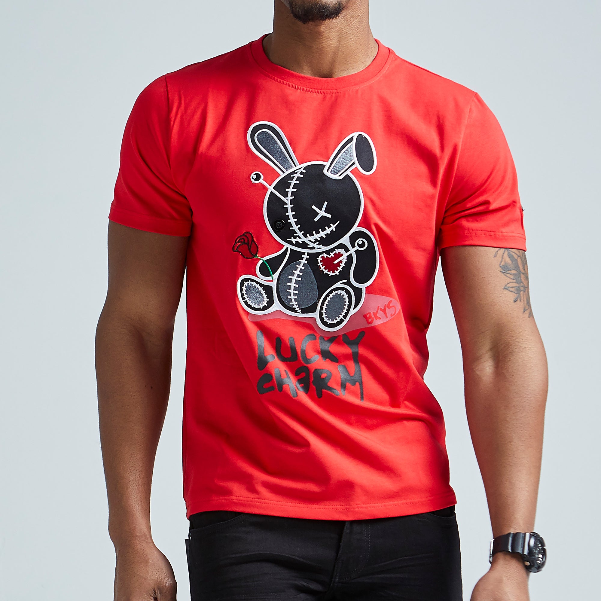 Lucky Charm Embroidered Tee (Red/Black)