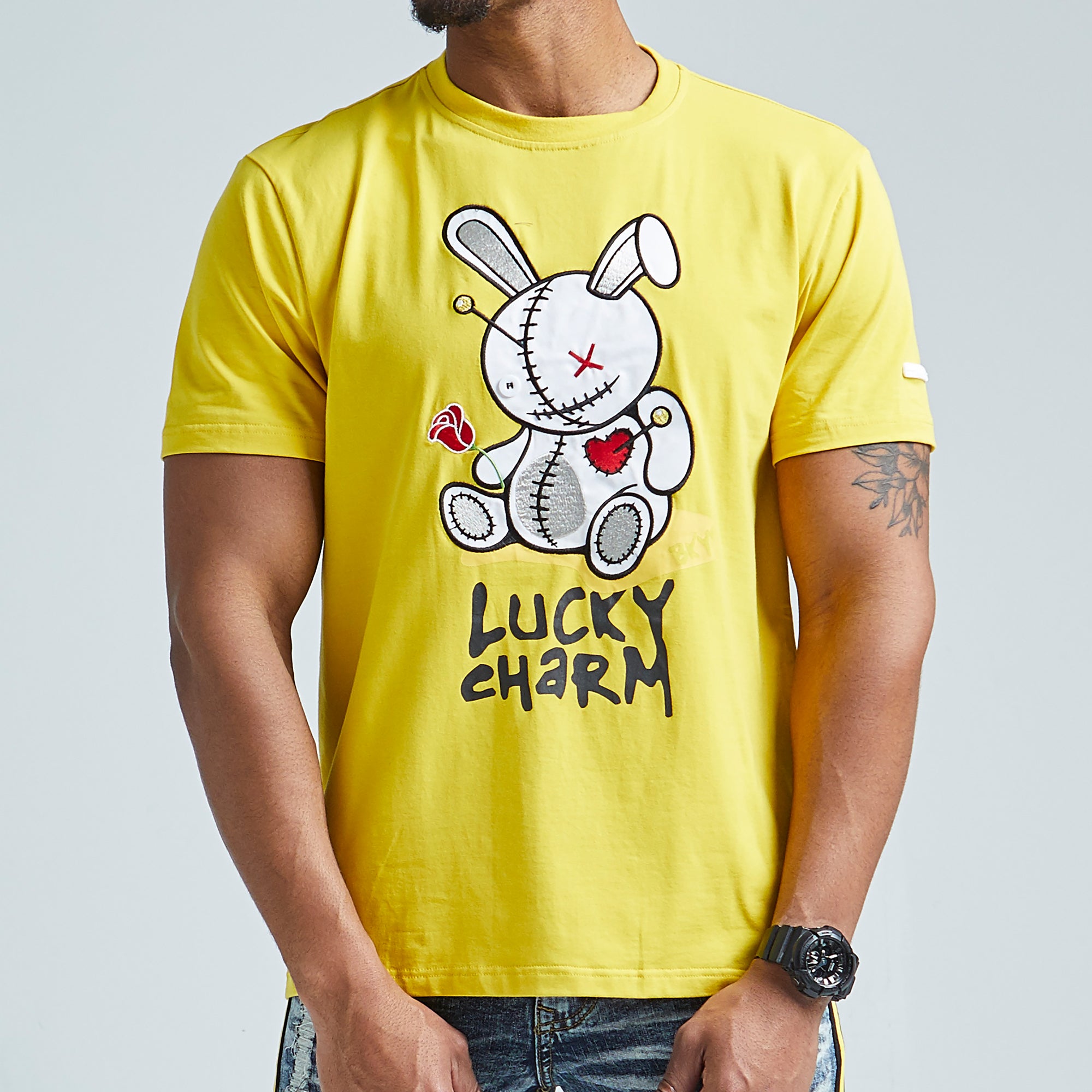 Lucky Charm Embroidered Tee (Mustard/White)